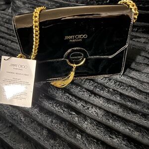 Jimmy Choo perfumes Black Patent Leather with Gold Chain & Tassel shoulder